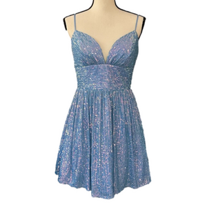 B. Darlin Light Blue Sequin Babydoll Dress Size 14